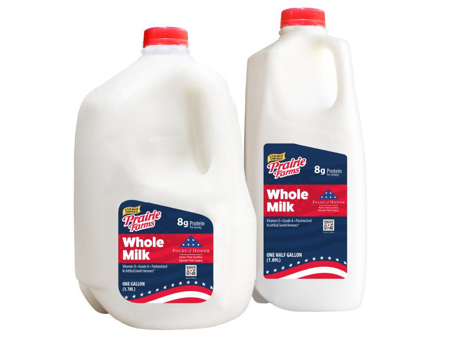 Gallon and Half Gallon jugs of Prairie Farms Milk