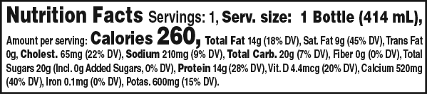 Nutrition Facts Label for Santa Milk 14 oz