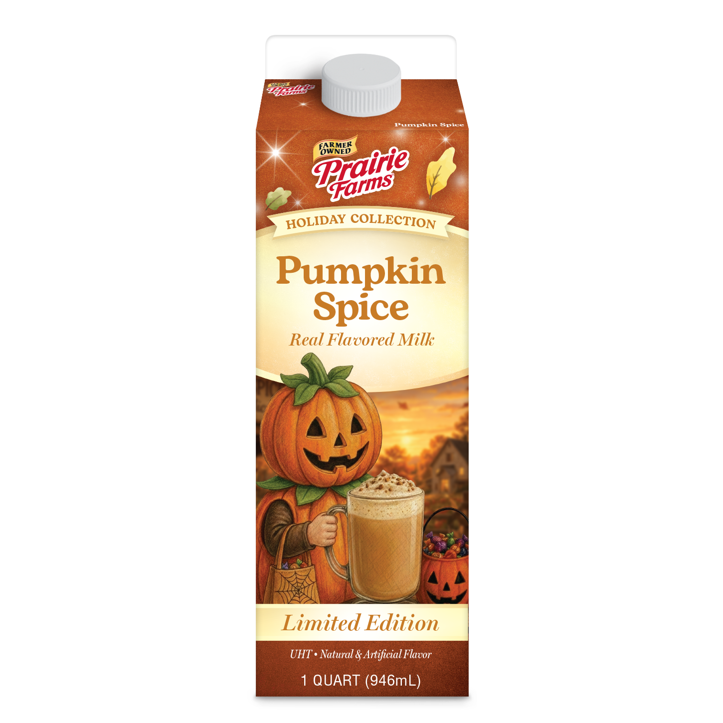 Prairie Farms Holiday Collection UHT Pumpkin Spice flavored milk 1 quart container